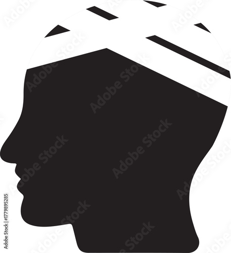 Silhouette of a patient with a head wound bandage