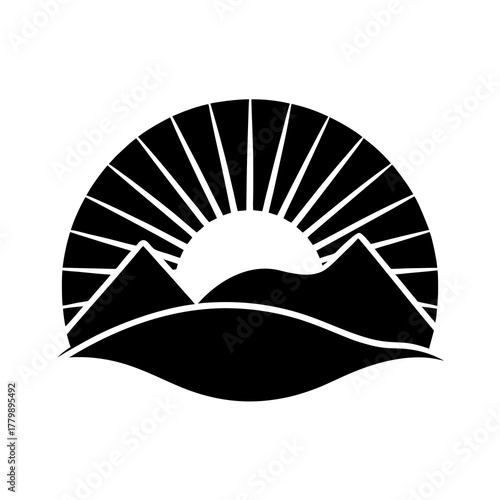 vector illustration of a sun rising over hills