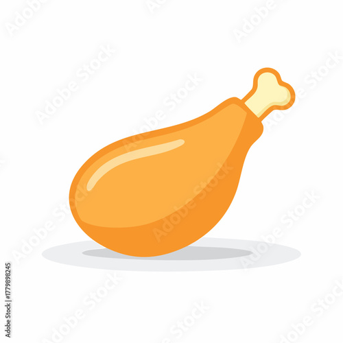 Crispy Golden Brown Fried Chicken Leg with Bone and Shadow on White Background