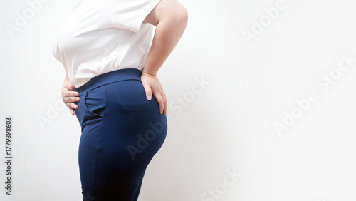 Fotografie Attractive picture, close up half body of a fat woman, showing the proportions of her body that are obese