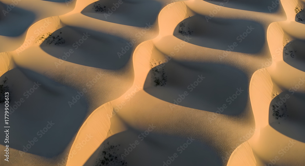 Obraz premium Abstract undulating sand dunes with dramatic shadows and light.