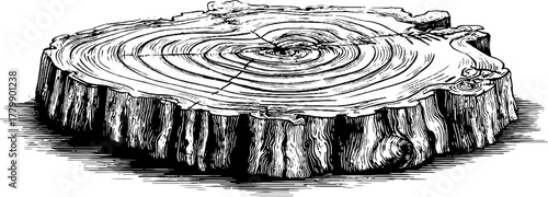 Vintage tree ring and seed pod sketch - nature-inspired design for art and decor