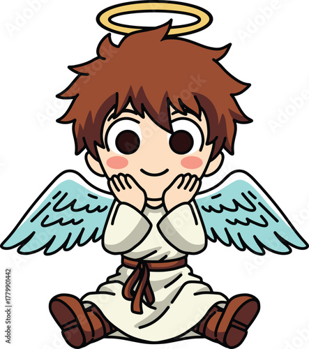 Cute Chibi Angel Boy with Halo and Wings