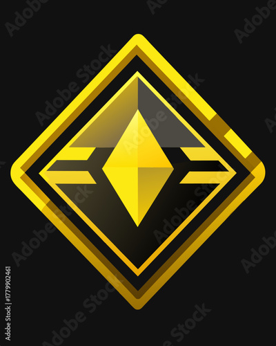 A diamondshaped yellow and black sign with a solarpowered blacklight highlighting the reflective elements for increased visibility at night.. Vector illustration