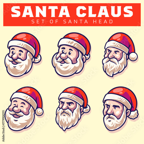 Santa Claus Head with Various Expressions Vector Illustration Design