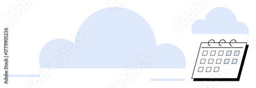Minimalist design with abstract clouds and a calendar. Ideal for time planning, organization, scheduling, productivity, weather apps, appointments, task reminders. A simple flat metaphor