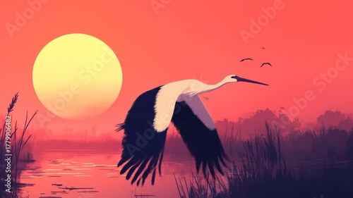 Sunrise heron flight