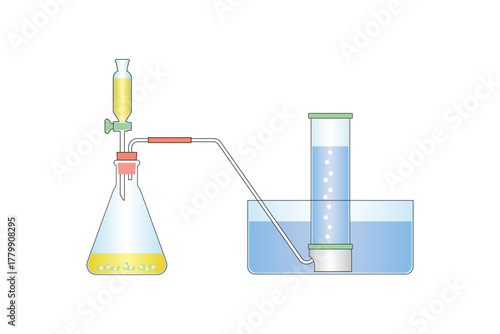 Hydrogen Gas preparation Experiment Science Design. Vector Illustration.