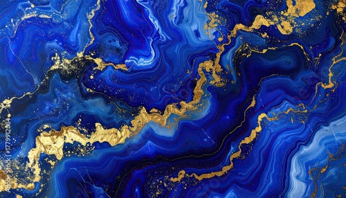 Abstract Blue and Gold Marble Texture Background.