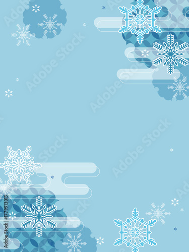 雪と和風柄のかわいい背景・縦型テンプレート