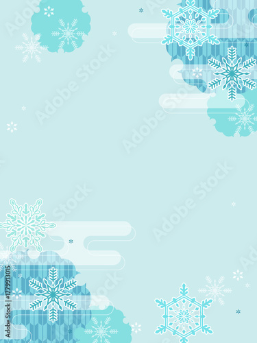 雪と和風柄のかわいい背景・縦型テンプレート