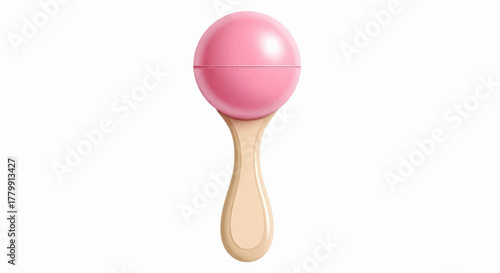A charming pink baby rattle shaker toy for newborns and infants, isolated on white. vector illustration