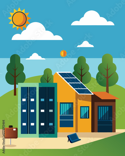 A college campus equipped with solarpowered lockers outside the library providing students with a convenient place to charge their laptops between classes.. Vector illustration