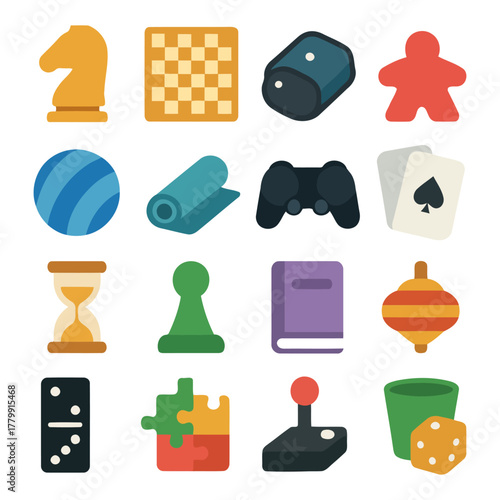 Variety of Leisure Pastimes: A vibrant collection of engaging icons, each representing a unique form of recreation and amusement.