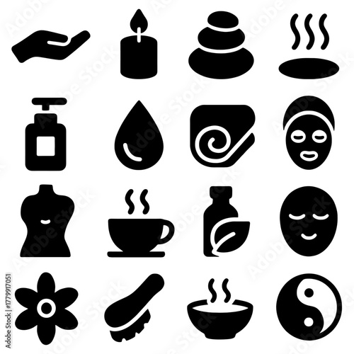 Spa and Wellness Icons: A collection of meticulously crafted icons embodies serenity, inviting users to immerse themselves in the world of relaxation and rejuvenation.