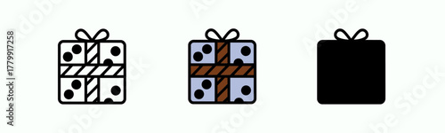 Three Rectangular Gift Boxes with Dots and Ribbons in Varying Styles