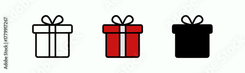 Three Gift Box Icons Depicting Wrapped Presents with Bows on White
