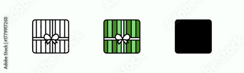 Gifts Boxes with Green Stripes Tied with Ribbon and Bow in Different Style