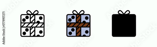 Stylized Gift Box Icons with Striped Ribbon and Spots on Neutral Background