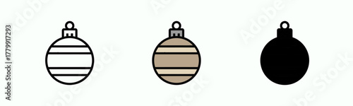 Christmas Decoration Ornament Line and Color Variations on White Background