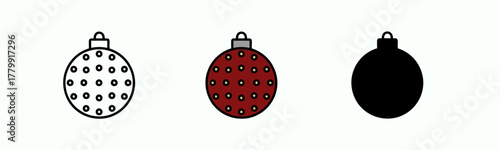 Three Holiday Baubles with Polka Dots in Outline, Color, and Silhouette