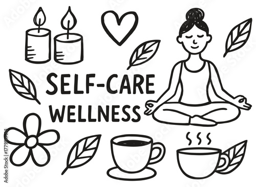 Female practicing self-care and wellness with candles and tea in relaxing zen setting