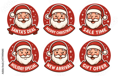 Festive santa claus badges for christmas offers and holiday specials