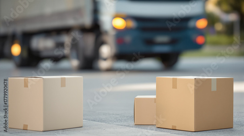 Fast delivery boxes arriving by truck for efficient shipping and modern logistics solutions