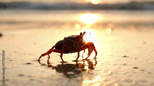 Intricate Crustacean Behavior: Detailed observation of a crab's unique locomotion and interaction with its immediate surroundings, such as digging or climbing over rocks.