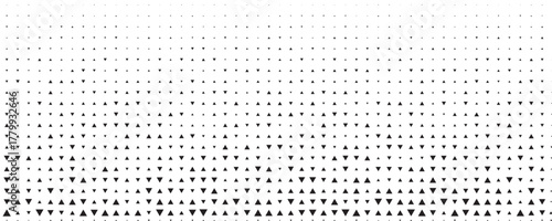 Square seamless background pattern from black triangle symbols are different sizes and opacity. The pattern is evenly filled. Vector illustration on white background