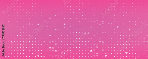 Seamless background pattern of evenly spaced white shield symbols of different sizes and opacity. Vector illustration on pink background with stars