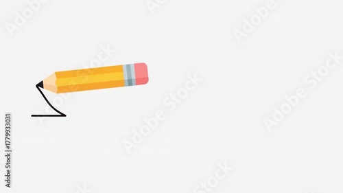 Yellow Pencil Drawing a Thin Line on White Background.