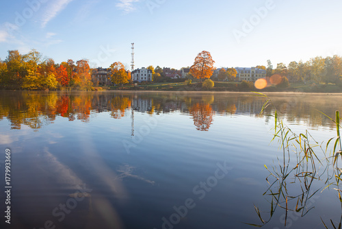 Bright sunny autumn landscape . Autumn picture. Photo for the autumn calendar. High quality photo
