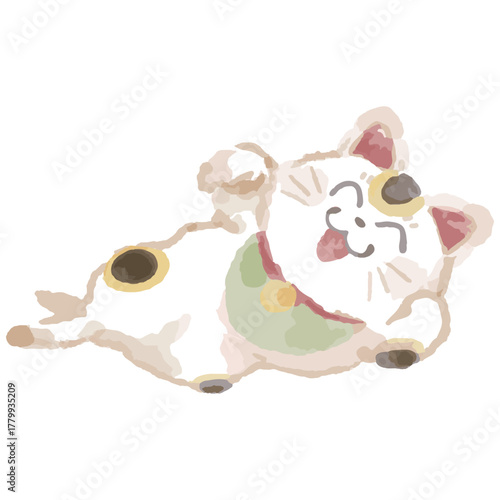 Lying Maneki Neko – Cute Japanese New Year Watercolor Series