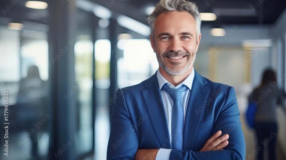 Fototapeta premium Confident businessman smiling in modern office
