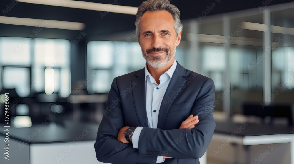 Fototapeta premium Confident businessman smiling in modern office
