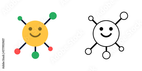 Emotion recognition ethics icon showing a smiling face surrounded by data nodes. Ideal for ethical ai emotion analysis, responsible ai design, and digital empathy systems.