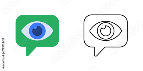 Honest chat bubble icon showing a speech bubble with a small eye symbol. Ideal for illustrating transparency in communication, AI explainability, and ethical chatbot design.