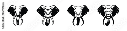 Collection of Elephant Head Icons in Black and White