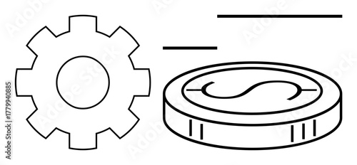 Gear and coin with motion lines convey themes thumbs up efficiency, economy, business growth, productivity, innovation, technology, and finance. Ideal for strategy investment operations. A simple