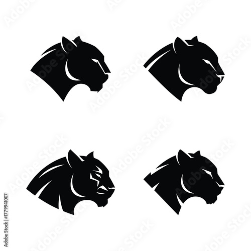 Black Panther Head Silhouette Set Diverse Profile Views for Design and Branding