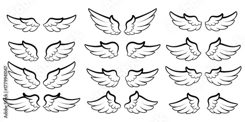 Vector collection of angel wings in line art style