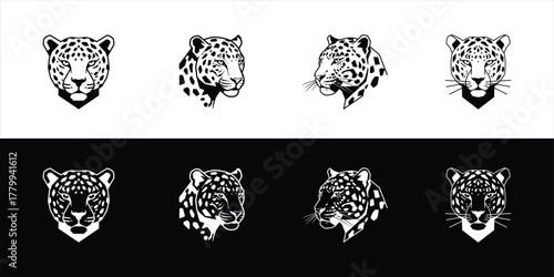 Stylized jaguar head vector set for creating a powerful brand identity emblem or sports mascot