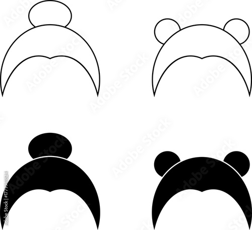 front view hair bun icon set