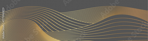 Elegant abstract background featuring dynamic golden waves and flowing lines with luxurious glow effect. Perfect for award designs and premium events with dark sophisticated backdrop. Stock vector