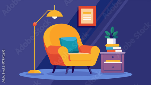 A cozy armchair is tucked in the corner providing the perfect spot for reading and brainstorming new ideas.. Vector illustration