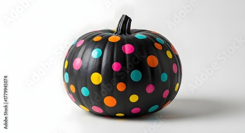 Black pumpkin decorated with colorful polka dots