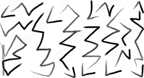 Abstract black and white zigzag pattern with rough brushstroke texture and dynamic energy