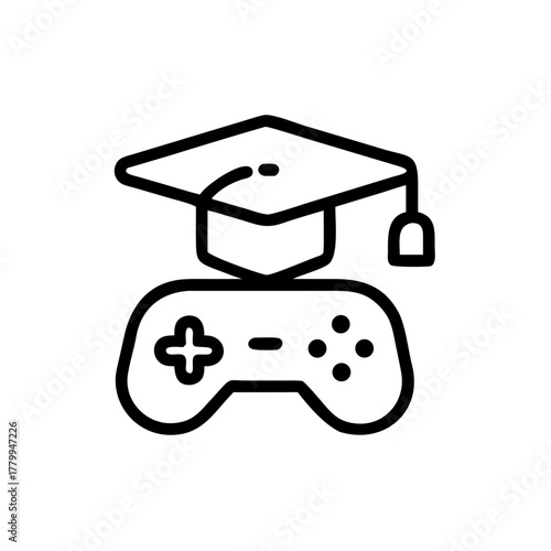 Gaming education concept illustrated with a controller and mortarboard