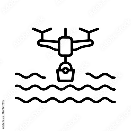 Drone with a basket over the sea water